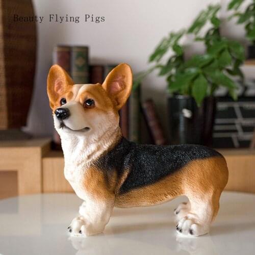 Simulation resin cute dog animal sculpture crafts Corgi dog decoration home TV cabinet wine cabinet decoration decoration