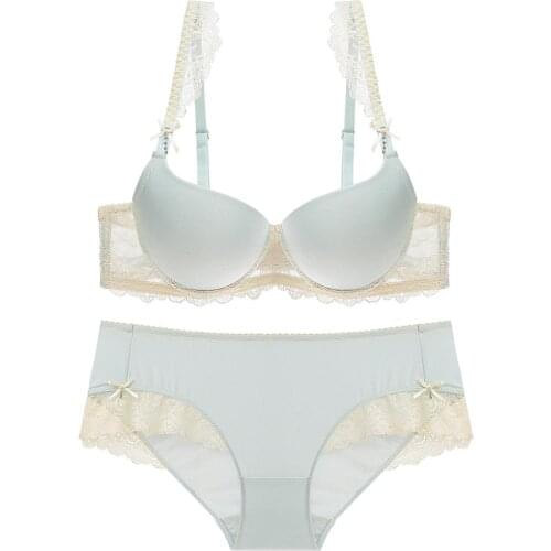 Qizhimiao new lingerie sets Glossy Pure gather girl underwear Candy-colored Japanese fashion cute bow gather bra set