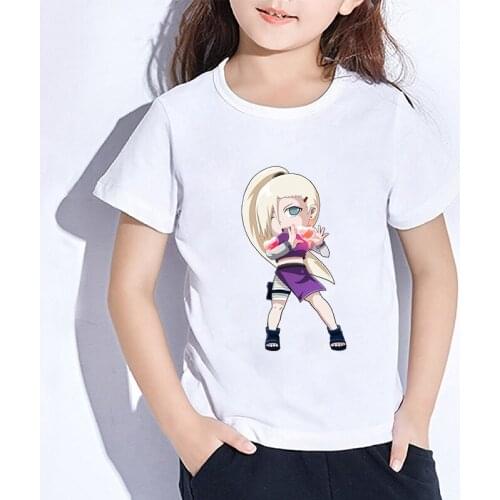 Summer Girls T Shirt Naruto Cute Character Print Clothes Tops Kids Birthday T-shirt Short Sleeved Children Casual Clothing Tees