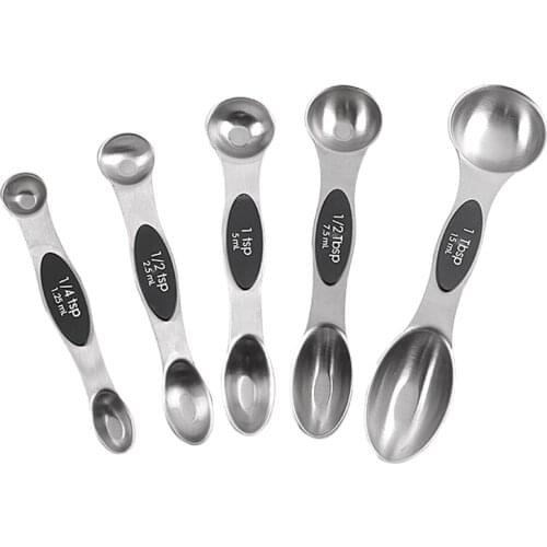5pcs/set Double Head Stainless Steel Measuring Spoons with Magnetic Snaps