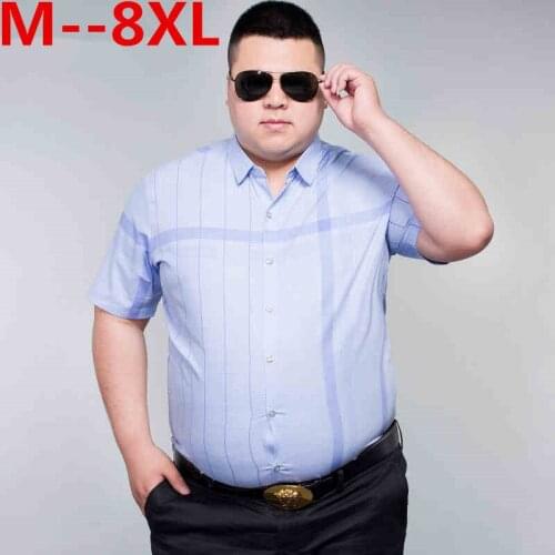 10XL 8XL 6XL 5XL male brand casual business loose fit men shirt camisa short sleeve striped social shirts dress clothing jersey