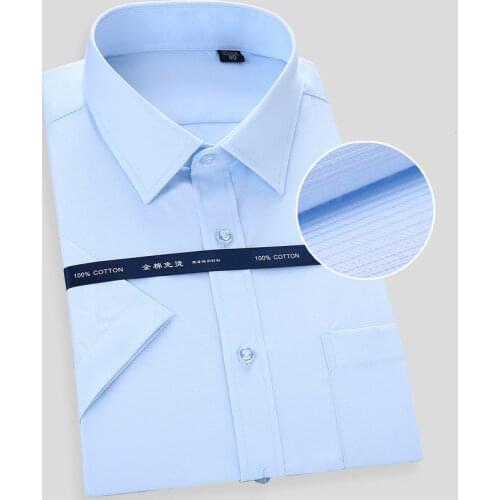 High Quality Cotton Non Iron Mens Short Sleeve Dress Shirt Summer White Blue Casual Male Social Plus Size 6XL 7XL 8XL