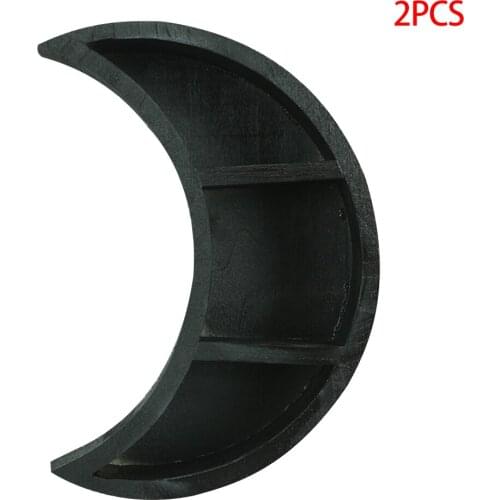 2 Pieces Wooden Moon Shaped Storage Shelf Wall Mounted Hanging Rack Living Room Kitchen Home Decor, Large Moon