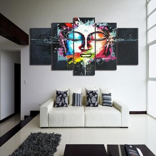HD Printed Wall Art Modular Poster Modern Canvas 5 Panel Abstract Buddha Living Room Pictures Home Decoration Painting Frame