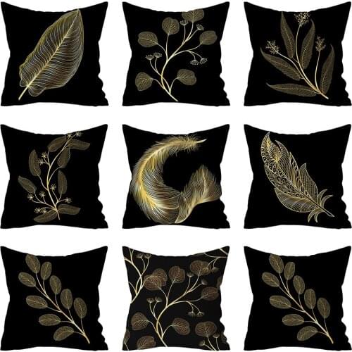 Gold Leaf Plant Printed Pillow Case Home Decor Polyester Pillowcases Sofa Decorative Cushion Cover Room Decoration Dropshipping