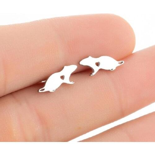 Stainless Steel Small Mouse Earrings Smart Cute Animal Earring For Women Simplify Birthday Gift For Kids Golden Heart Bronics