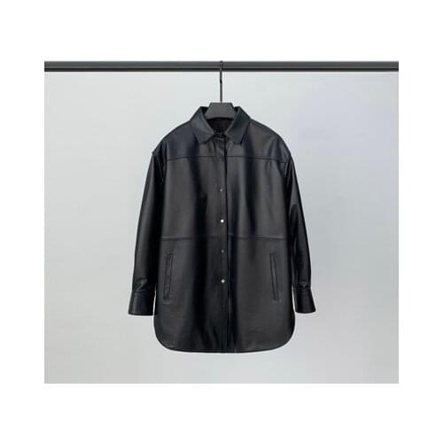 Spring 2021 New Leather Leather Jacket Womens Medium Long Leather Jacket Sheep Leather Motorcycle Casual Shirt Coat Trend