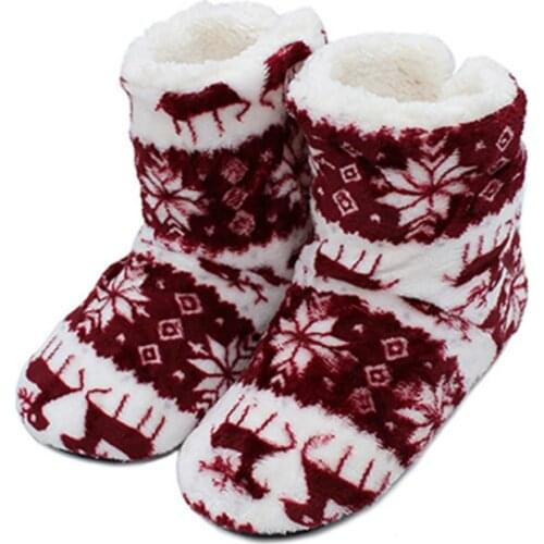 New Winter Fur Slippers Women Warm Indoor Floor Flat Shoes Home Slippers Plush Flip Flops Christmas Elk Cotton House Shoes