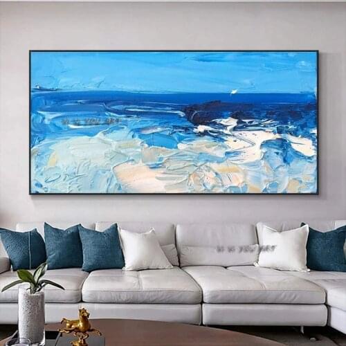 Original Art Hand-painted Abstract Oil Painting on Canvas blue sea and Sky Wall Art Pictures For Living Room Home Decor Unframed