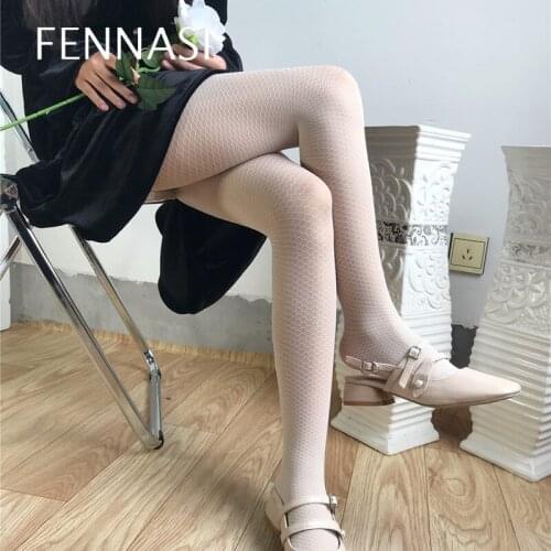 FENNASI Sexy Kawaii Pants For Women Summer Fish Scales Nylon Milky White Tights Lolita Jacquard Stockings Pantyhose
