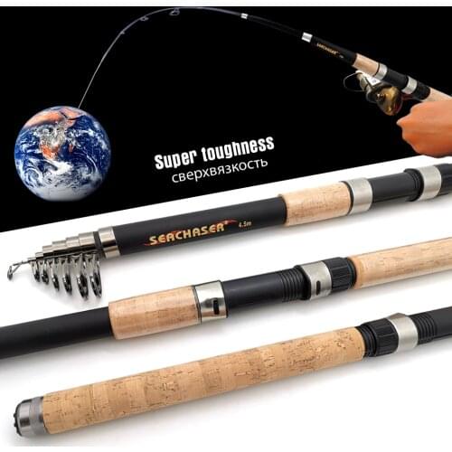 2.1m-4.5m Portable Super Hard Carbon Spinning Fishing Rod Telescopic Sea Fishing Pole Stick Travel Vara De Pesca Carp Lake