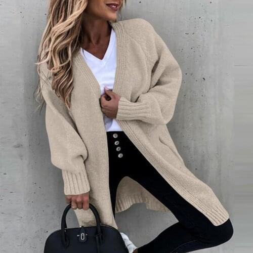 Casual Long Knitted Cardigan Women Tops Vintage Loose Solid Sweater Coat Autumn Pockets Long Jacket Coat Winter Ladies Outwear