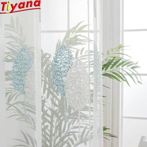 Luxury European Leaves Embroidery Tulle Curtains for Living Room Bicolor Leaves Sheer Volie Window Sheer for Balcony X-HM189#30