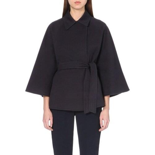 Savabien Winter Overcoat Women 2019 Vintage Cloak Belted Elegant Cape Wool Coat Lapel Slim Office Casual Woolen Korean Clothes