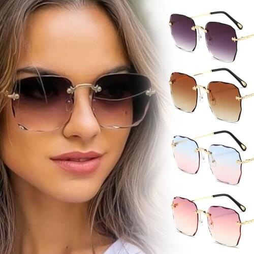 Wavy Round Sunglasses Women Men Fashion Rimless Glasses Retro Metal Frame Clear Sun Glasses Trend Color Changing Sunglasses