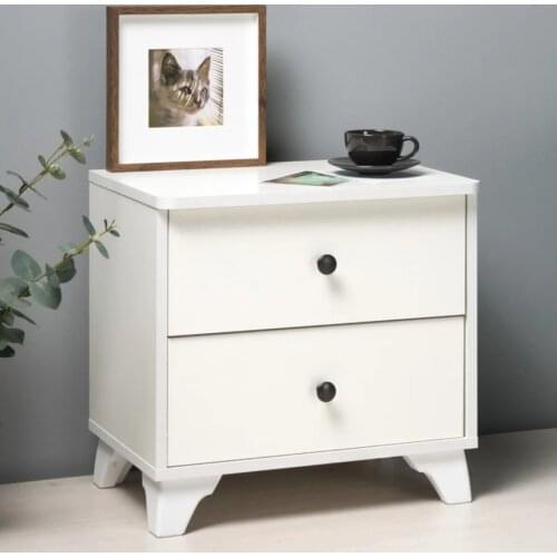 Modern Bedside Table with 2 Drawers for Living Room End Side Table Bedroom Nightstand Modern White High Gloss Cabinet 47 in H