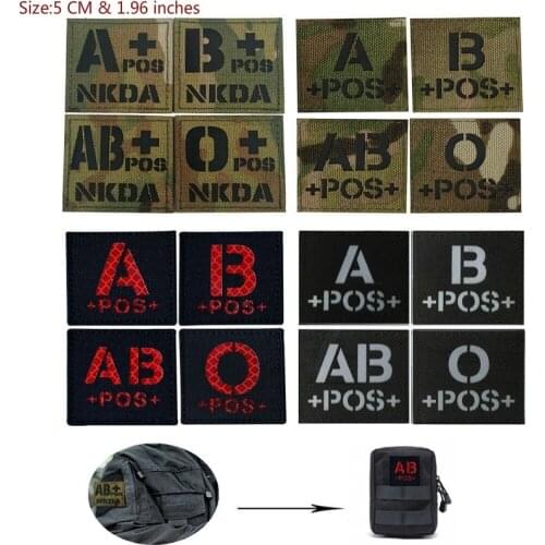 Reflective Infrared IR Blood Type A+ B+ AB+ O+ POS Patch Badge Military Tactical Clothe Accessories Armbands for Jackets Patches