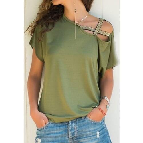 NORMOV Plus Size Women Tops O Neck Off Shoulder Cross Shoulder Short Sleeve Tops Polyester Casual Female Tops Streetwear