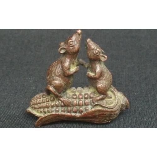 YIZHU CULTUER ART Collection China Bronze Carving Twain Lovely Mouse Maize Statue Pendant or Paperweight Decoration Gift