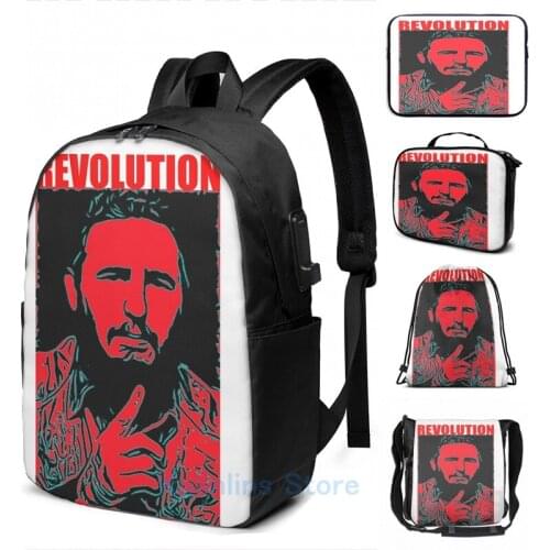 Funny Graphic print Fidel Castro art USB Charge Backpack men School bags Women bag Travel laptop bag