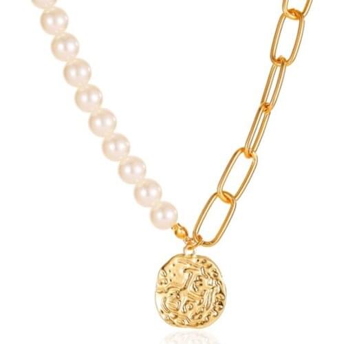 Pearl Choker Necklace Collar Statement Coin Pendant Necklace Women Jewelry Temperament Geometric Pearl Necklaces Gift
