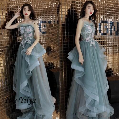Its Yiiya Crepe Formal Dress Boat Neck Appliques Sleeveless Formal Dress Women Elegant A-Line Ruched Evening Dress 2020 K304