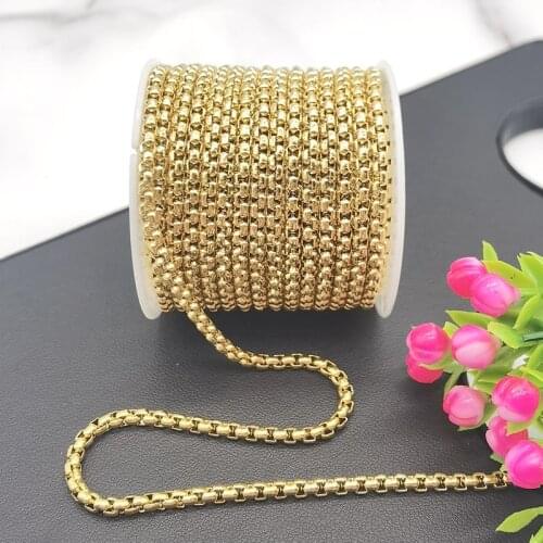 1meter Stainless Steel Width 3mm Gold Square Chains for DIY Necklace Bracelet Anklet Jewelry Making Supplies Wholesale