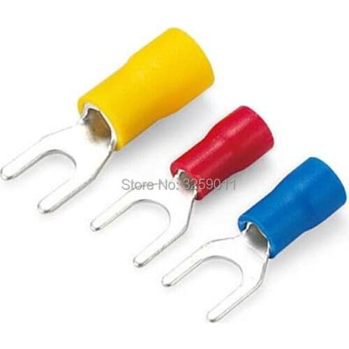 100PCS SV3.5-6 16-14 AWG Spade Pre-insulating Terminal block TYPE TU-JYK U-type Cold-pressed Pre Insulated Fork Wire Connector