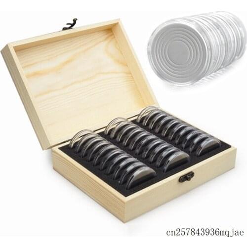15 Sets Coin Storage Box Collection Case Wooden Display Adjustable Container Commemorative Capsules Home Supplies