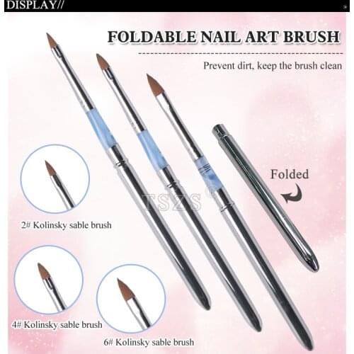2pcs/lot 2# 4# 6# kolinsky sable brush folable nail art brush nail tools for nail salon