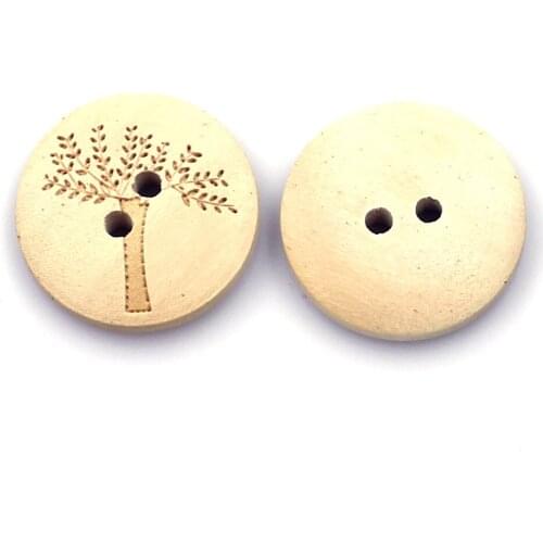 30PCS 20mm Round Wood Buttons 2 Holes Tree of Life Handmade Crafts Scrapbook Skirt Knitting Bag Gift Decor Sewing Accessories