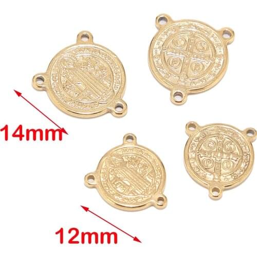 5pcs Saint Benedict Medal Links Stainless Steel Gold Jewelry Charm Connector for Bracelet Rosary Making Findings