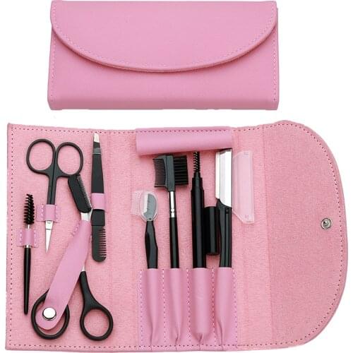 8 In 1 Eyebrow Kit 8pcs With Storage Bag Face Trimmer Shaver For Women Eyebrow Applicator Tool Beauty Tools Eyebrow Scissors