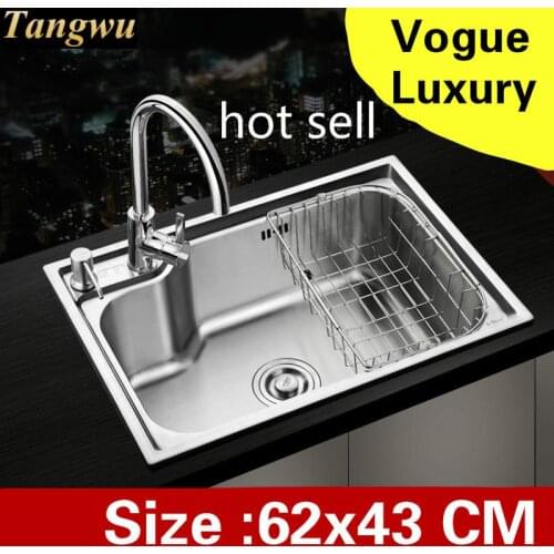 Free shipping Apartment luxury wash vegetables kitchen single trough sink high quality 304 stainless steel hot sell 62x43 CM