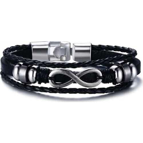 2021 Alloy Black Stone Infinity Hand Strap Leather Material Fashion And Temperament Bracelet Suitable For Mens Jewelry