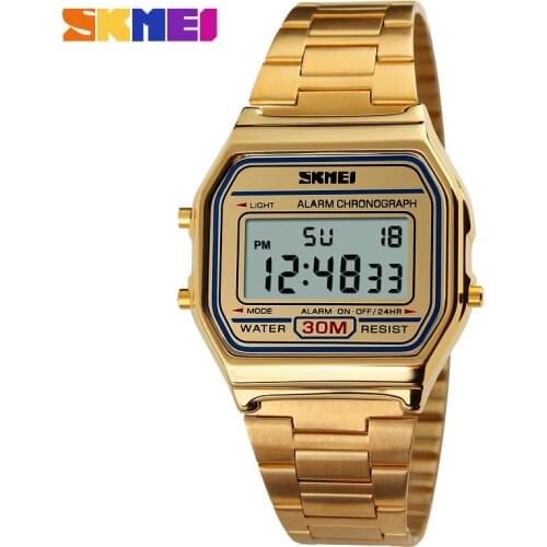 SKMEI Golden Fashion Casual Sport Watch For Men LED Display Waterproof Wristwatches Mens Clock Gold Watches Male reloj hombre