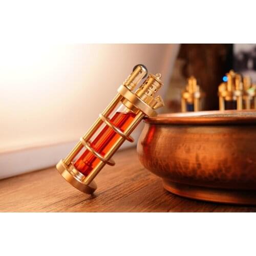CNC Handmade pure copper brass gasoline，Transparent glass oil tank Kerosene lighter