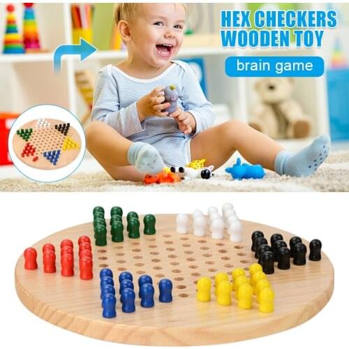 Wooden Chinese Checkers Board Game 60 Traditional Pegs for Adults Kids 6 Players AN88
