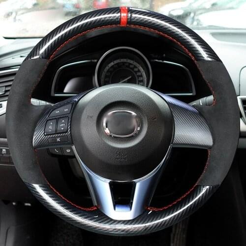 For Mazda 3 Axela Mazda 6 Atenza Mazda 2 CX-3 CX-5 Scion iA 2016 Shining wheat PU Carbon Fiber Suede Steering Wheel Cover
