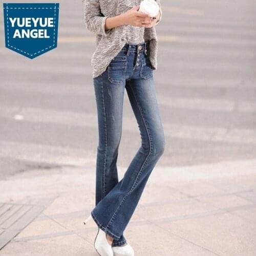 New Spring Single Breasted High Waist Slim Fit Flare Pants Jeans Korean Fashion Full Length Trousers Quality Denim Pants