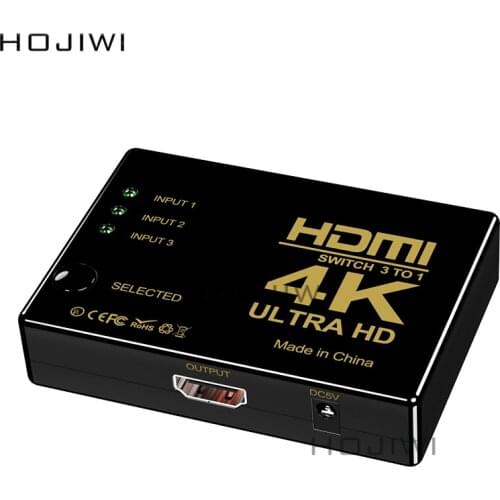 HOJIWI 3 in 1 out HDMI Switch HDMI-Compatible 4K Switcher Splitter1080P with IR Remote Controller for DVD HDTV Xbox PS4 AC02