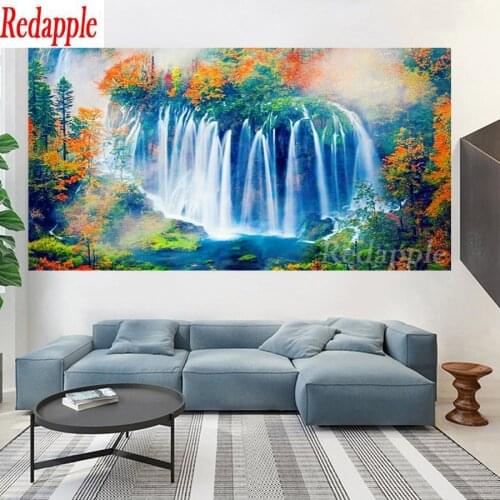 Diamond painting stitch cross beautiful forest tree with waterfall embroidery full square round drill mosaic rhinestone pictures