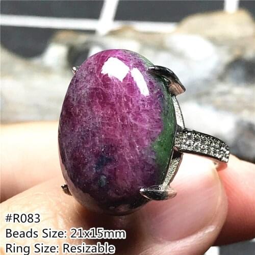 Real Natural Ruby Zoisite Ring Silver Sterling Jewelry For Woman Lady Man Gift Crystal Oval Beads Gemstone Adjustable Ring AAAAA