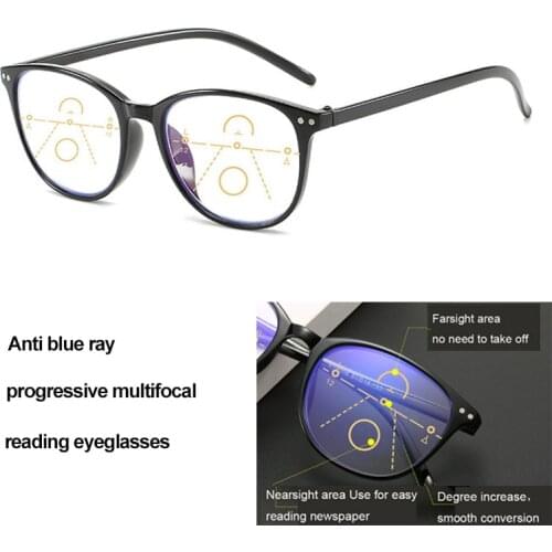 Round Multifocal Reading Glasses Progressive Anti Blue Ray Light Blocking Magnifying Presbyopic Glasses Full Frame Men Women