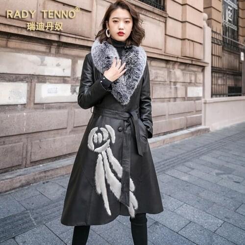 Winter Genuine Leather Jacket Women Chaqueta Mujer 2020 Long Real Sheepskin Coat Luxury Mink Fur Collar Jacket Hiver 0711