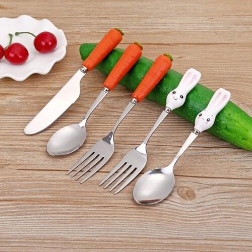 Children Feeding Spoon Fork Cartoon Lovely Children Utensil Stainless Steel Feed Kid Childrens Cutlery For Kids Kitchen Tool