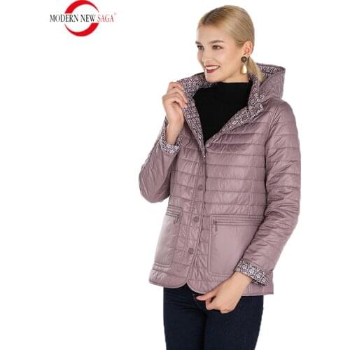 MODERN NEW SAGA Autumn Jacket Women Reversible Jacket Thin Cotton Padded Jacket Hooded Spring Women Coat Puffer Jacket Woman
