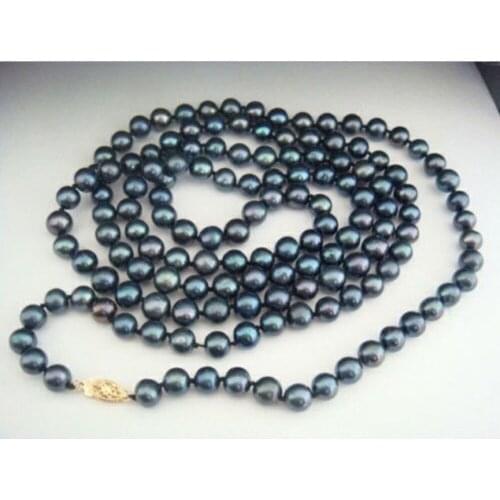Natural huge Beautiful AA7-8mm 48" Black Tahitian Pearls Necklace