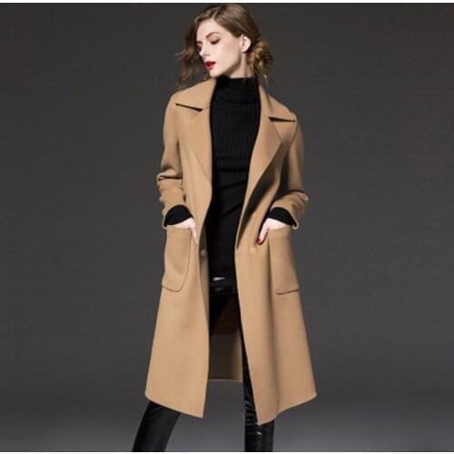 SoftFox New Winter Woman Fashional Overcoat Full Sleeve Long Winter Overcoat Turn-down Collar Solid Coat Wool Woman Winter Coat