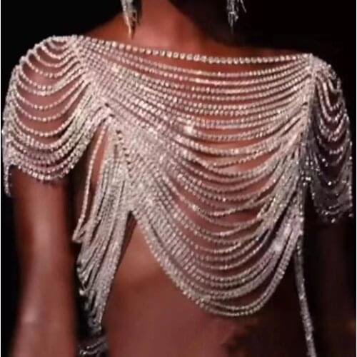 New Luxury Bridal Body Chains Noble Wedding Body Chian Big Necklace Jewelry Full Rhinestone Nightclub Cloth Women Necklaces
